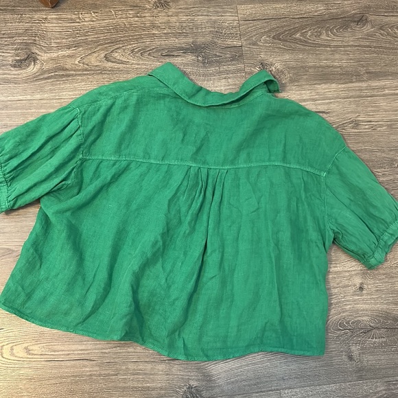 Zara Green Cropped Linen Shirt - Picture 4 of 5